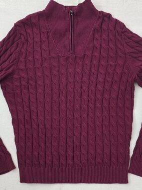 Jos. A. Bank Cable-Knit Zip Sweater - Berry Red